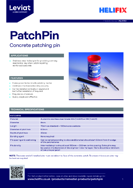 Leviat Helifix Product Sheet - Patch Pin