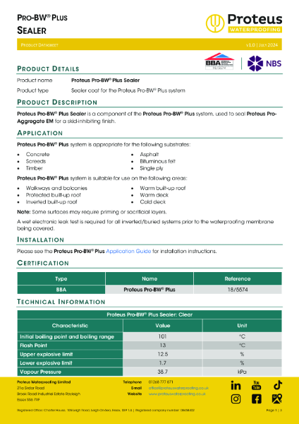 Product Data Sheet - Proteus Pro-BW® Plus Sealer