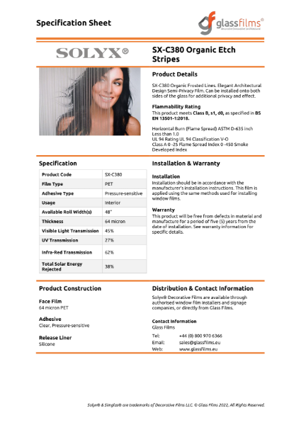 SX-C380 Organic Etch Stripes Specification Sheet