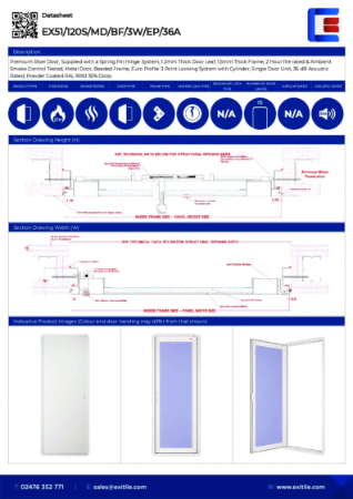 Datasheet - Riser Door (Range 51) - Beaded Frame - 2 Hour Fire Rated - Smoke Tested - 36dB Acoustic - High Security Lock