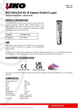 Technical Data Sheet (TDS) - IKO ULTRA Self-Adhesive Vapour Control Layer (VCL)
