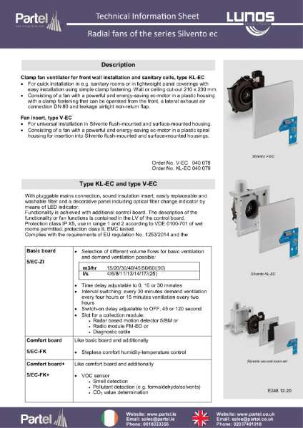 LUNOS Silvento ec Technical Data Sheet