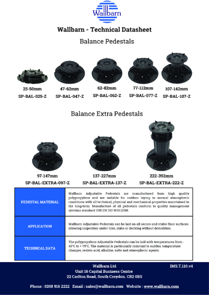 Datasheet - Balance Adjustable Pedestals (Self Levelling) for Paving & Decking (Non-Fire Rated)