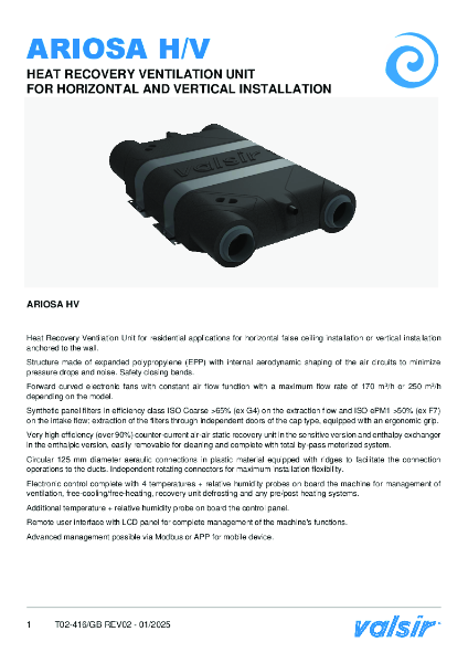 Ariosa HV Technical Data Sheet