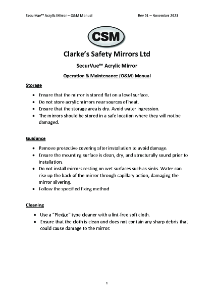 SecurVue™ Acrylic Mirror Panel Operations & Maintenance