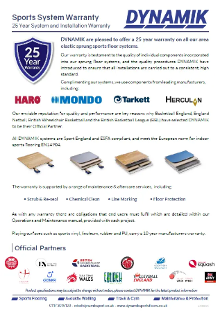 DYNAMIK 25 Year Sports Floor Warranty