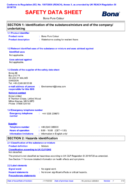 Bona Pure Colour - Safety Data Sheet