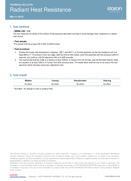 Staron Radiant Heat Resistance