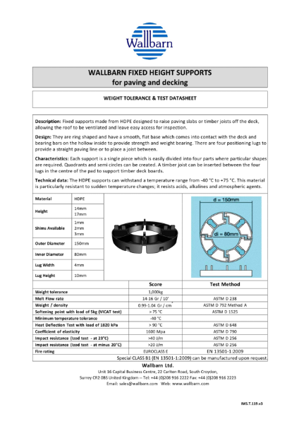 Datasheet - Wallbarn Fixed Height Pedestals (Non fire rated)