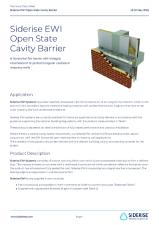 Siderise EWI Open State Cavity Barrier Technical Data