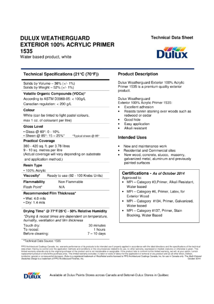 Dulux Weatherguard Exterior 100% Acrylic Primer 1535