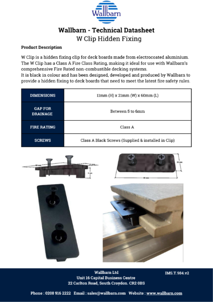 Datasheet - W Clip Class A Hidden Fixing