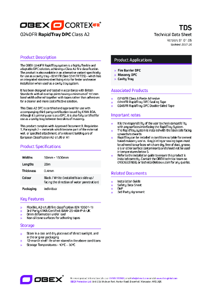 OBEX CORTEX 0240FR RapidTray DPC System_TDS