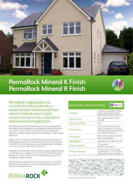 PermaRock Mineral K & R Renders (lime-cement-based, lightweight, non-combustible, cost effective renders)
