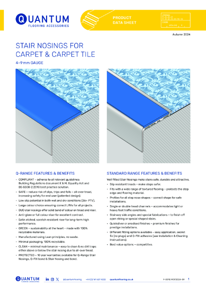 Stair Nosings for Carpet and Carpet Tile Product Datasheet