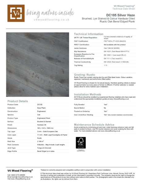 DC105 Silver Haze I Technical Datasheet