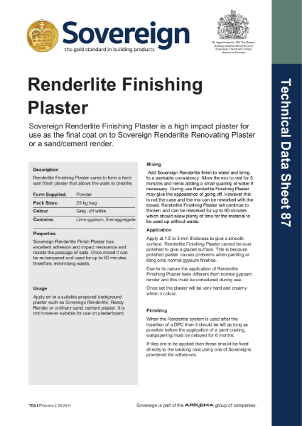 Renderlite Finishing Plaster TDS
