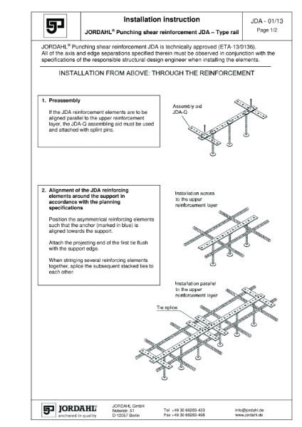 Installation Instructions Jordahl Punching Shear Reinforcement JDA