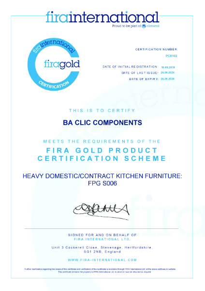 FIRA Gold Product Certification - Cabinets