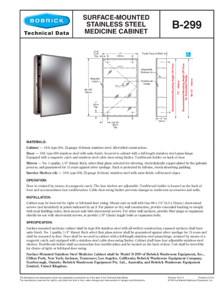 Surface-Mounted Stainless Steel Medicine Cabinet - B-299