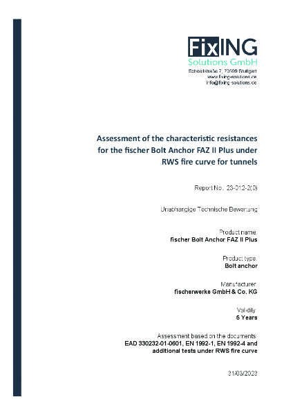 FAZII-Plus assessment under RWS tunnel fire curve