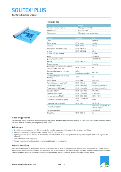Pro Clima Solitex Plus Technical Datasheet