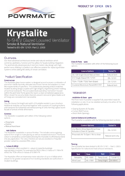 Krystalite Product Specification Sheet