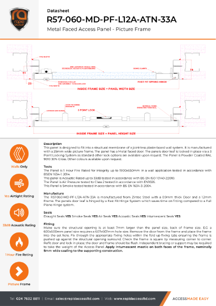 Datasheet - Riser Door One Hour Fire Rated, Airtight, Acoustic