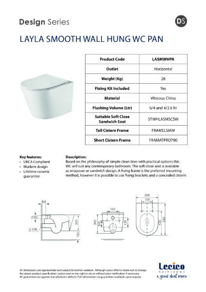 LAYLA SMOOTH WALL HUNG WC PAN