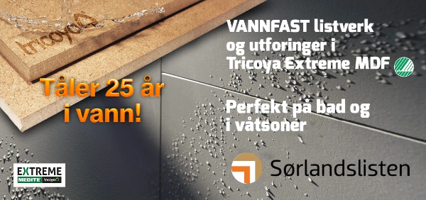 Sørlandslisten produserer listverk og utforinger i vannfast MDF til bruk i våtsoner.