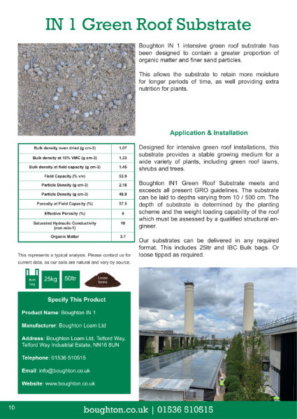 IN1 Intensive Green Roof Substrate Spec Sheet