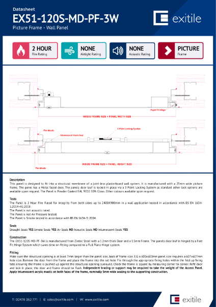 Datasheet - Riser Door (Range 51) - Picture Frame - 2 Hour Fire Rated - Smoke Tested