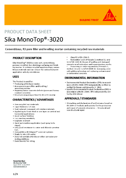 Sika MonoTop®-3020 - Product Data Sheet