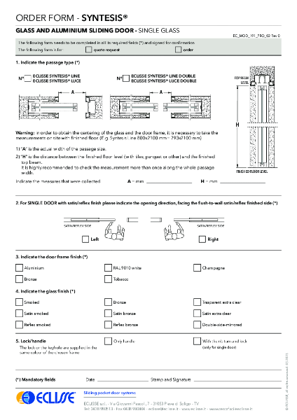 Single Order Form Aluminium Framed Glass Pocket Door