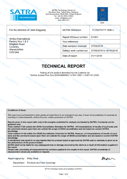 EN13501-1:2007 Certificate (Amtico Access Flux Gris)