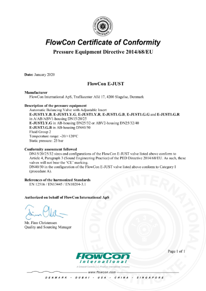 FlowCon Externally Adjustable E-Just ABV PED Certificate | FLOCONTROL ...