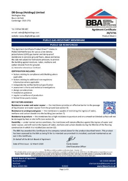 PUDLO GB Reinforced BBA Certificate 2020