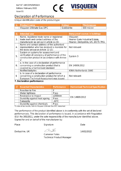 DPC CE Visqueen Ultimate Gas DPC Declaration of Performance