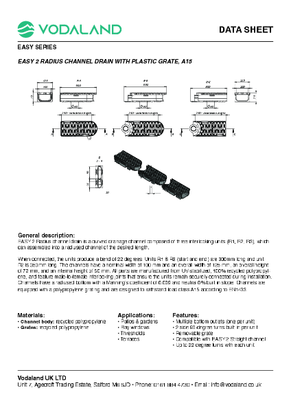 EASY 2 Radius channel data sheet