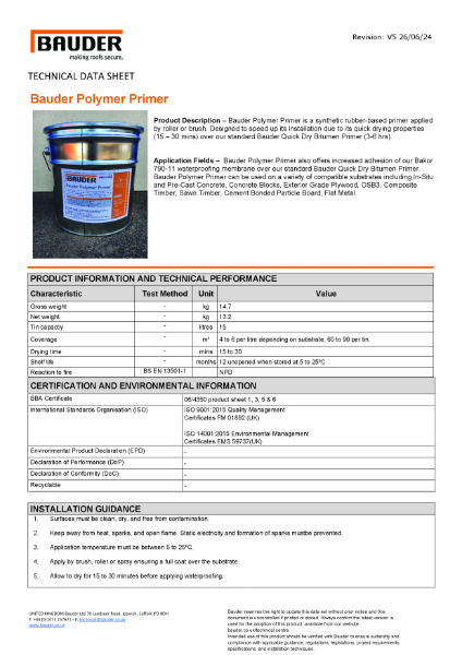 Bauder Polymer Primer - Technical Data Sheet