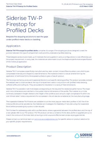 Siderise TW-P  Firestops for Profiled Decks – Technical Data