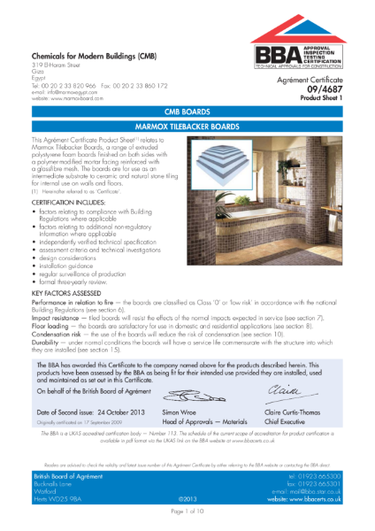 09/4687 Marmox Tilebacker Boards