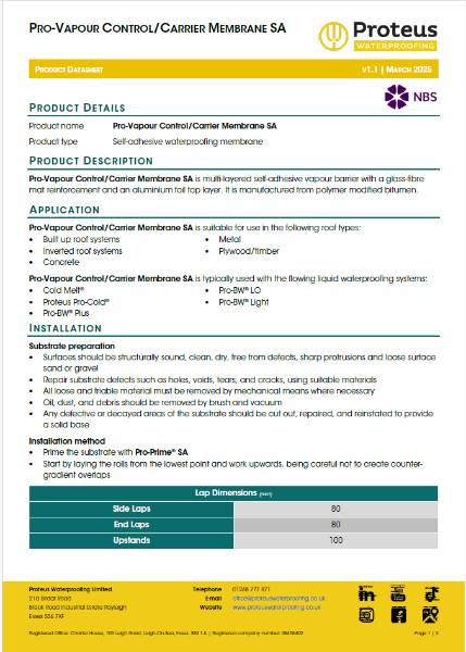 Product Data Sheet - Pro-Vapour Control/ Carrier Membrane SA