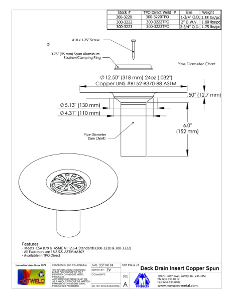 TECHNICAL DRAWING - SPUN COPPER DECK DRAIN