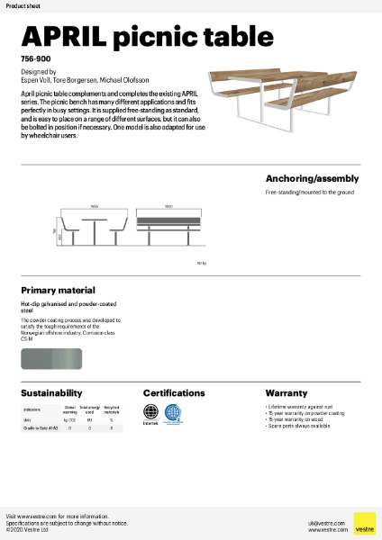 APRIL Picnic Table - 756-900