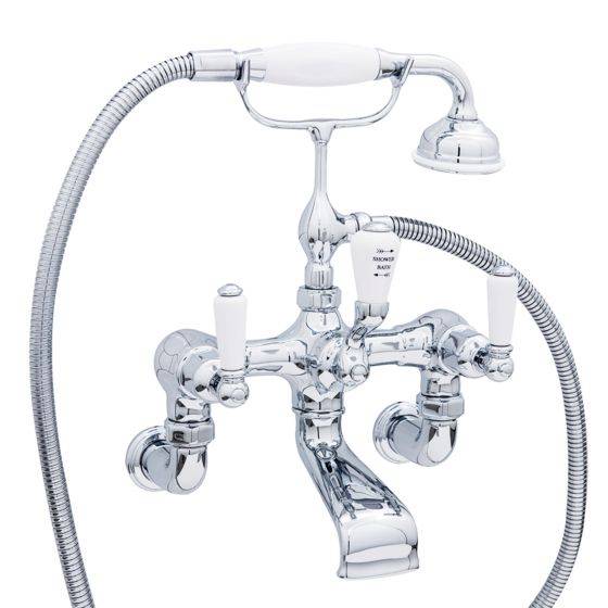 Traditional Wall-Mounted Bath Shower Mixer With handshower & Hose With Lever Or Crosstop Handles - Bath Shower Mixer