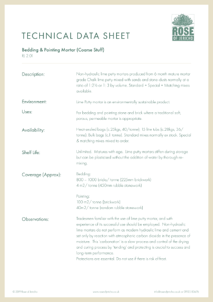 Bedding and Pointing Mortar - Data Sheet