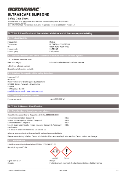 Slipbond Safety Datasheet