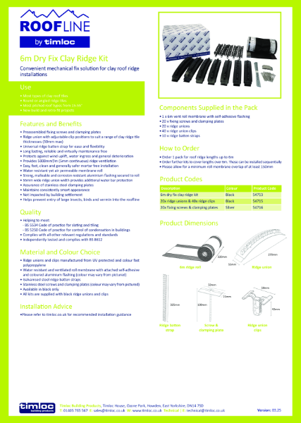 6m Dry Fix Clay Ridge Kit Datasheet