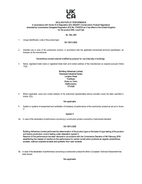 DECLARATION OF PERFORMANCE - BAL Level Fast